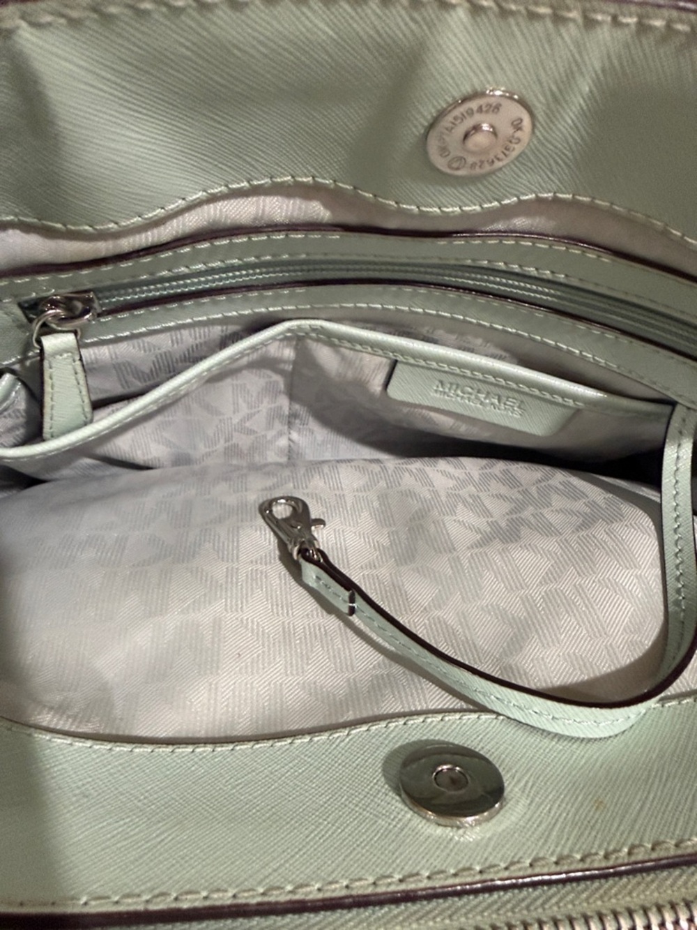 Michael Kors Pale Blue Saffiano Leather Satchel Michael Kors Handbag  MK Purses - Picture 13 of 16